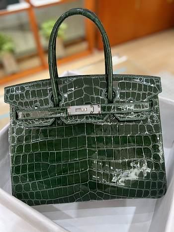 Hermes Birkin Shinny Crocodile Leather Green 30cm