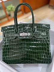 Hermes Birkin Shinny Crocodile Leather Green 30cm - 3