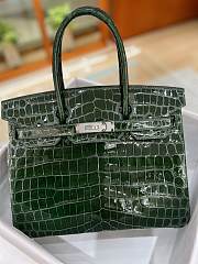 Hermes Birkin Shinny Crocodile Leather Green 30cm - 5