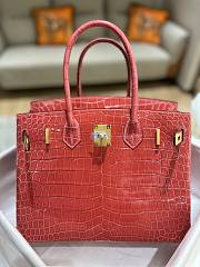 Hermes Birkin Shinny Crocodile Leather In Red 30cm - 5