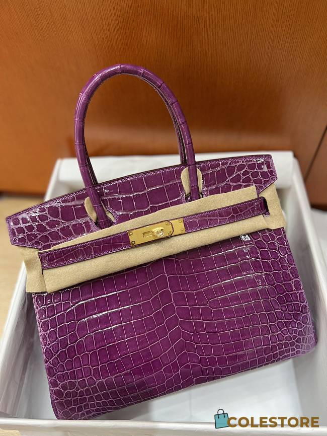 Hermes Birkin Shinny Crocodile Leather In Purple 30cm - 1