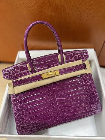 Hermes Birkin Shinny Crocodile Leather In Purple 30cm