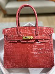 Hermes Birkin Shinny Crocodile Leather In Red 30cm - 1