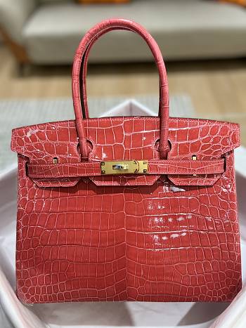 Hermes Birkin Shinny Crocodile Leather In Red 30cm