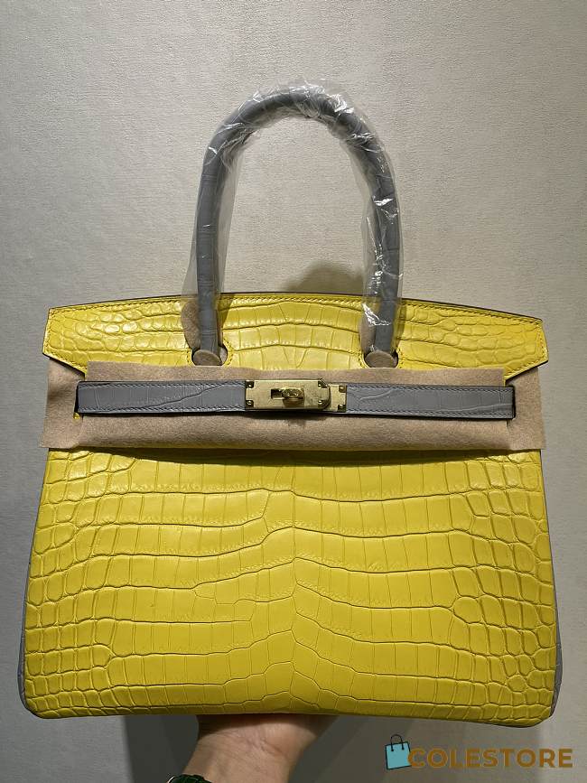 Hermes Birkin Crocodile In Yellow Grey Straps 30cm - 1