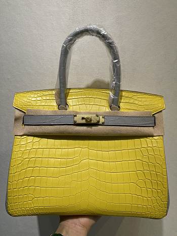 Hermes Birkin Crocodile In Yellow Grey Straps 30cm
