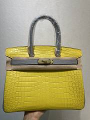Hermes Birkin Crocodile In Yellow Grey Straps 30cm - 3