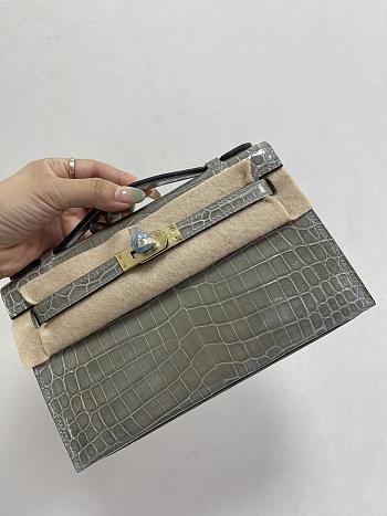 Hermes Mini Kelly In Light Grey Crocodile Leather 19 cm