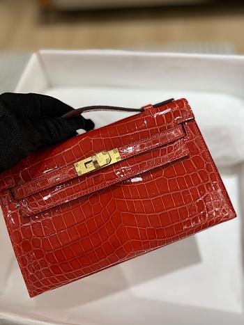 Hermes Mini Kelly In Red Crocodile Leather 