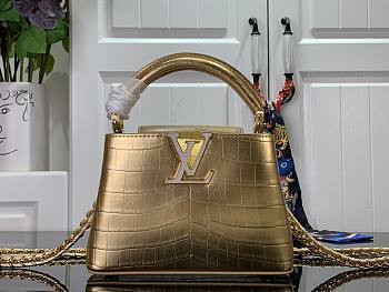 Louis Vuitton Crocodile Pattern CAPUCINES Handbag In Gold 21x14x8cm