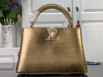Louis Vuitton Crocodile Pattern CAPUCINES Handbag In Gold 27x18x9 cm