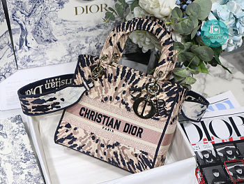 Dior Lady-lite Bag Multicolor Tie & Dior Embroidery size 24x20x11cm