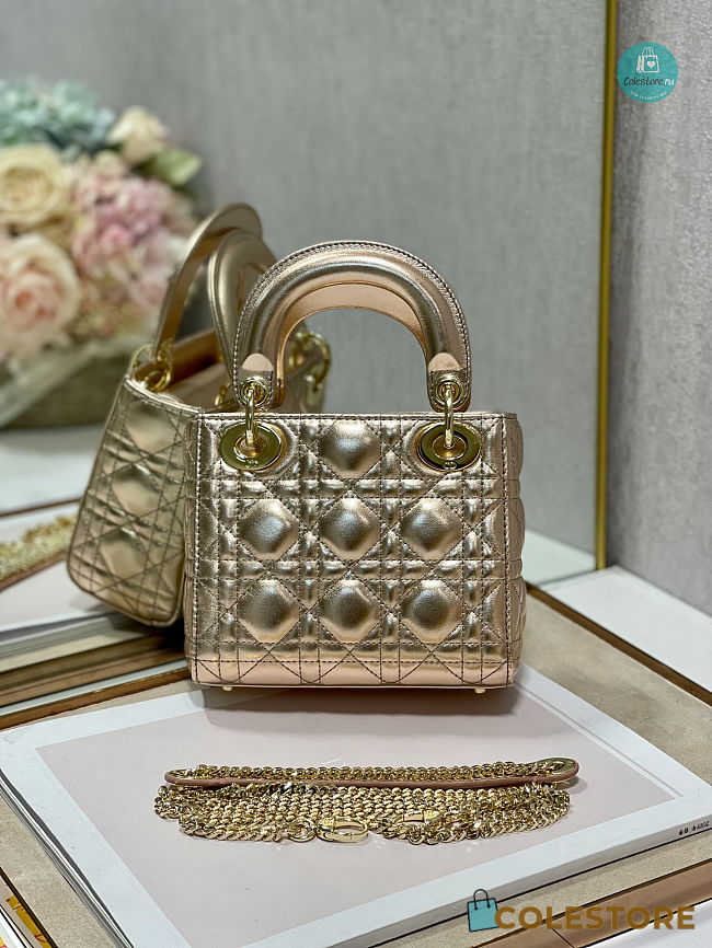 Mini Lady Dior Gold Metallic 17x7.5x14 cm - 1