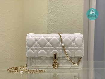 Lady Dior Chain Pouch Latte Cannage Lambskin In White 19.5x12.5x5 cm
