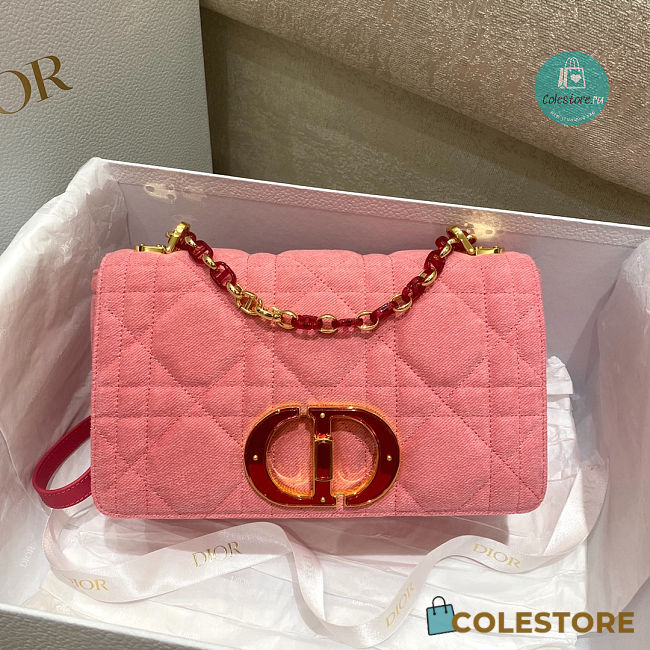 Medium Dior Caro bag Bright Pink Macrocannage Denim 25.5x15.5x8 cm - 1