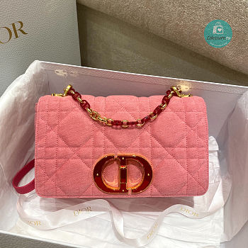 Medium Dior Caro bag Bright Pink Macrocannage Denim 25.5x15.5x8 cm