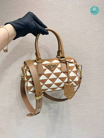 Prada Symbole Embroidered Jacquard Fabric Top-handle Bag 20x14x11cm