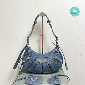 Colestore Balenciaga Le Cagole Small Shoulder Bag In Denim With Rhinestones 33x16x8 cm