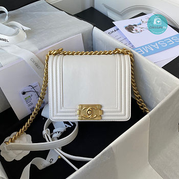 Chanel Mini Boy Handbag In White 18x13x6.5 cm