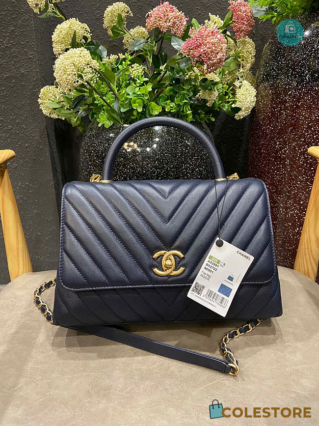 Chanel Coco Handle Chevron Caviar In Navy 29x18x12 cm - 1