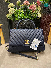Chanel Coco Handle Chevron Caviar In Navy 29x18x12 cm - 1
