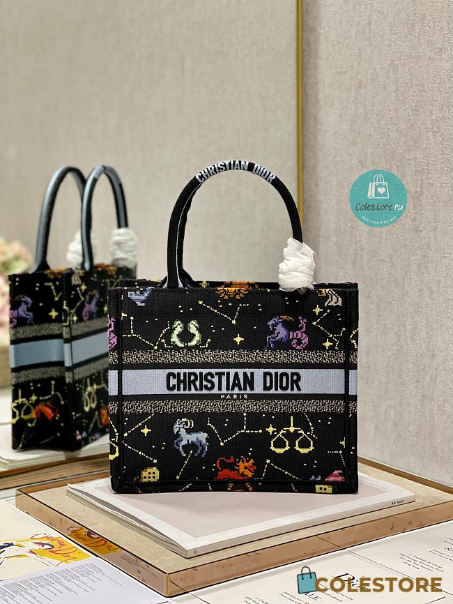 Dior Small Black Multicolor Zodiac Embroidery Book Tote 26.5×21×14cm - 1