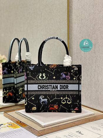 Dior Small Black Multicolor Zodiac Embroidery Book Tote 26.5×21×14cm