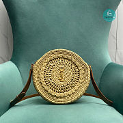 YSL Sac Round Raffia Bag In Neutral 21cm - 1
