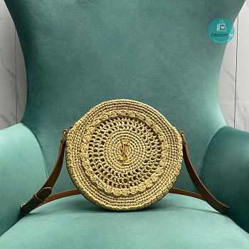 YSL Sac Round Raffia Bag In Neutral 21cm
