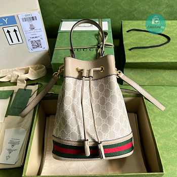 Gucci Ophidia GG Buckket Bag In Beige and White Canvas 15x19x9cm