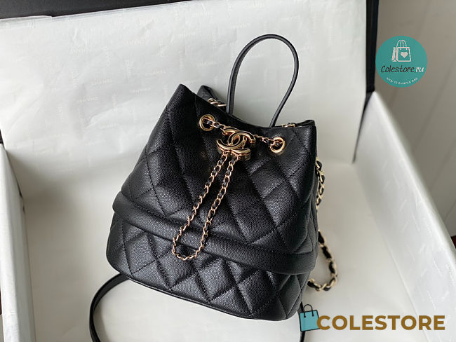 Chanel 10B Rolled Up Bucket Bag In Black Caviar Leather 26x20x15 cm - 1