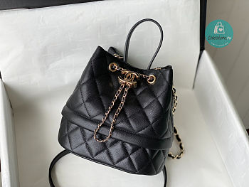 Chanel 10B Rolled Up Bucket Bag In Black Caviar Leather 26x20x15 cm