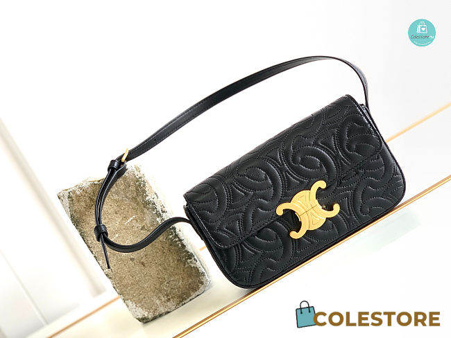 Celine Triomphe Shoulder Bag In Quilted Triomphe Lamskin In Black 20x10x4cm  - 1