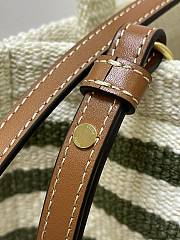Celine Small Cabas Thais In Striped Fabric And Calfskin Green 29x16x13cm - 3