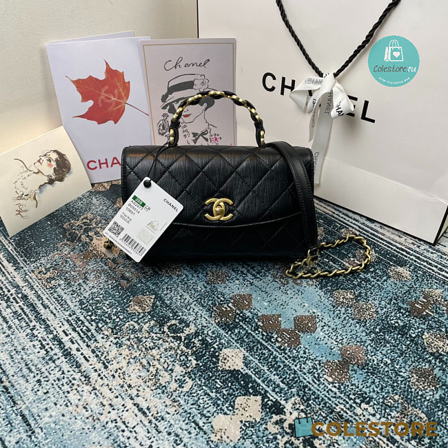 Chanel Flap Bag CC Wrapped Bag With Top Handle In Black 22.5×15×9.5 cm - 1