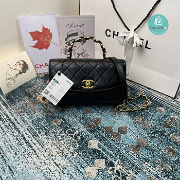 Chanel Flap Bag CC Wrapped Bag With Top Handle In Black 22.5×15×9.5 cm