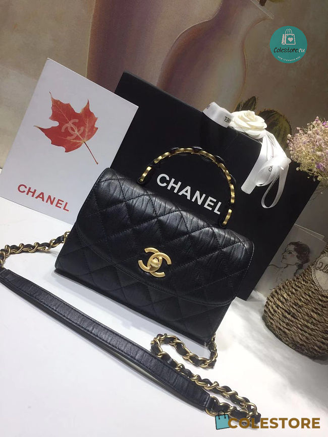 Chanel Flap Bag CC Wrapped Bag With Top Handle In Black 19.5x12.5x7.5cm - 1