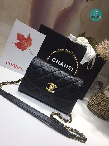 Chanel Flap Bag CC Wrapped Bag With Top Handle In Black 19.5x12.5x7.5cm