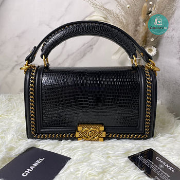 Chanel Black Python Medium Boy Bag with Handle 25×16×9cm