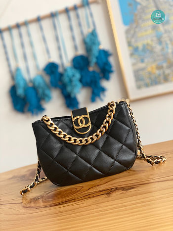 Chanel Small HOBO Handbag Lambskin In Black 12.5x19x6.5cm