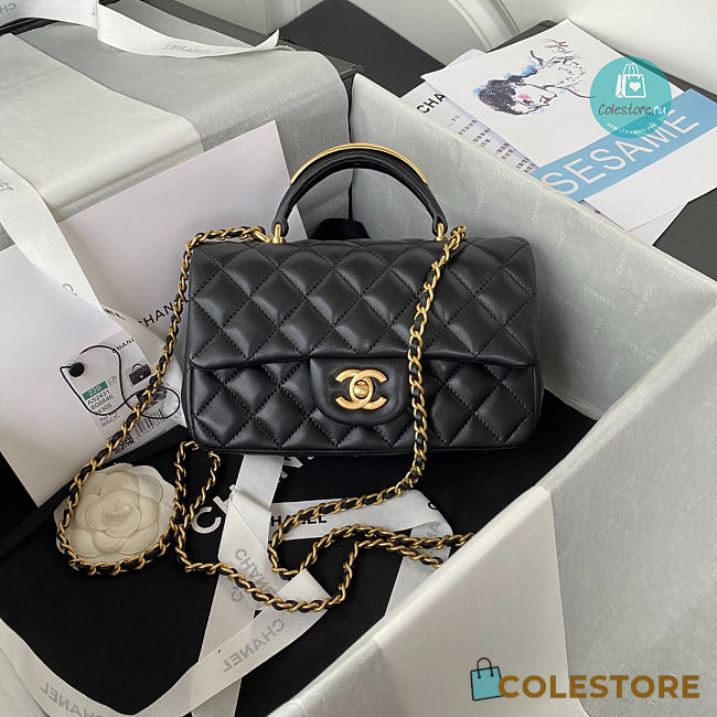 Chanel 22B Mini Classic Rectangular Flap With Top Handle In Black 20x12x6cm - 1