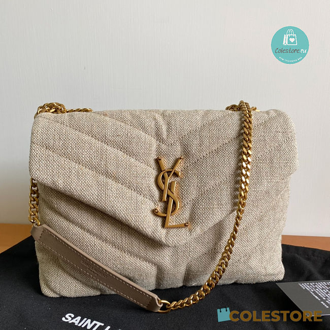 YSL Loulou Bag In Beige Matelasse Denim Canvas 4946 size 24×17×9cm - 1