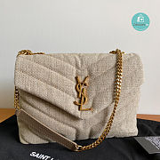 YSL Loulou Bag In Beige Matelasse Denim Canvas 4946 size 24×17×9cm - 1