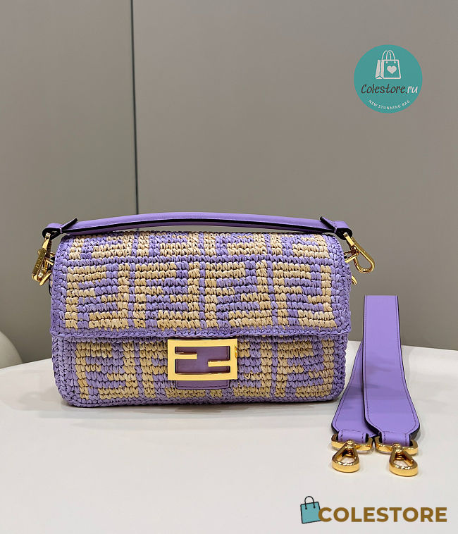 Fendi Baguette Embroidered Shoulder  Bag In Purple 27×6×15 cm - 1