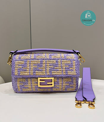 Fendi Baguette Embroidered Shoulder  Bag In Purple 27×6×15 cm