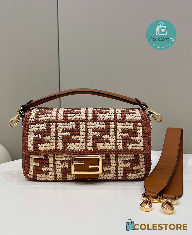 Fendi Baguette Embroidered Shoulder Bag In Brown 27×6×15 cm - 1