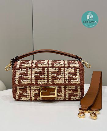 Fendi Baguette Embroidered Shoulder Bag In Brown 27×6×15 cm