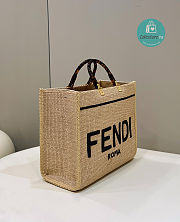 Fendi Sunshine Leather-trimmed Embroidered Raffia Tote 36×16×30cm - 6
