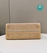 Fendi Sunshine Leather-trimmed Embroidered Raffia Tote 36×16×30cm - 4