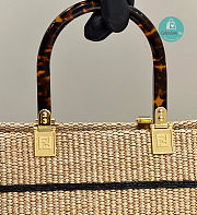 Fendi Sunshine Leather-trimmed Embroidered Raffia Tote 36×16×30cm - 2